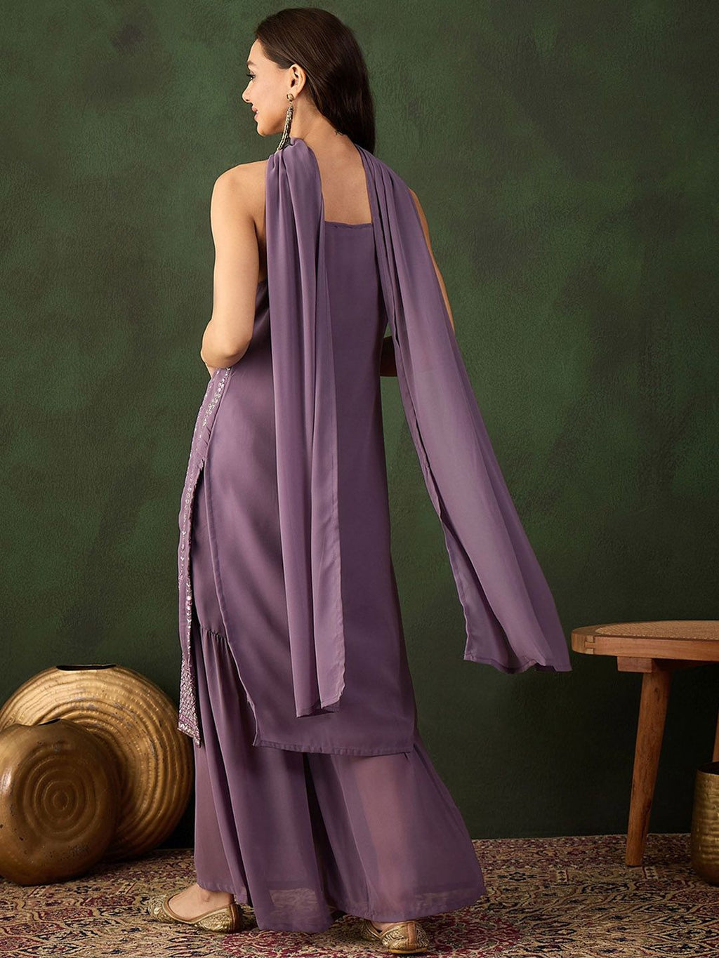 Sangria Embroidered Kurta, Palazzo With Dupatta | Grocsy