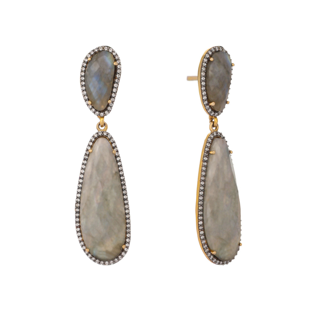 Nuyug 22K Gold Plated Labradorite Stone Contemporary Drop Earrings | Grocsy