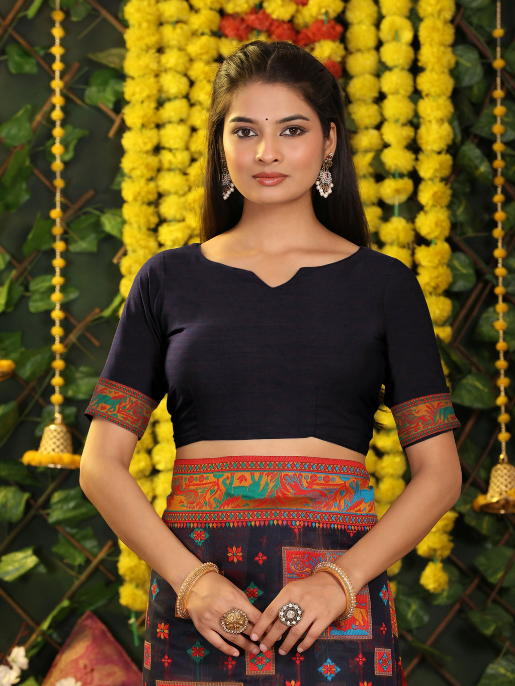 Shree Shyam Fashion Linen Cotton Navy Blue Saree | Grocsy