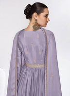 Lorenvalley Fashion Lavender Chinon Embroidery With Sequince Work Gown Stitched | Grocsy