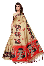 Vamika Kalamkari With Jhalar Khadi Silk Saree in Chiku Color | Grocsy