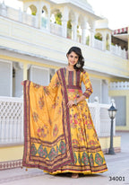 Partywear Designer Yellow Dola Silk Anarkali suit with Dupatta - Suzen | Grocsy