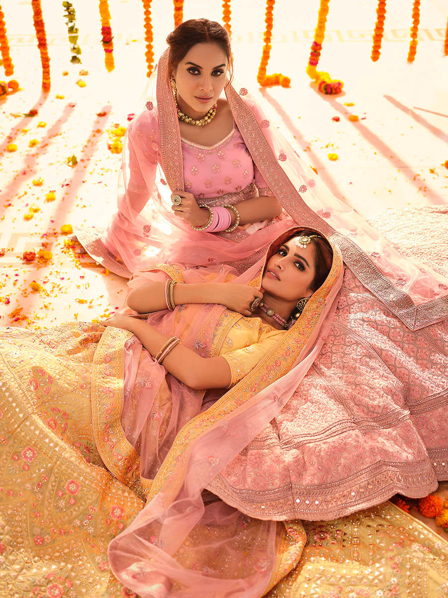 Myra Yellow Organza Embroidered Designer Lehenga | Grocsy