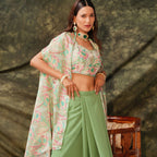 Green Pure Georgette Handwork Top with Skirt & Shrug - Naomika | Grocsy