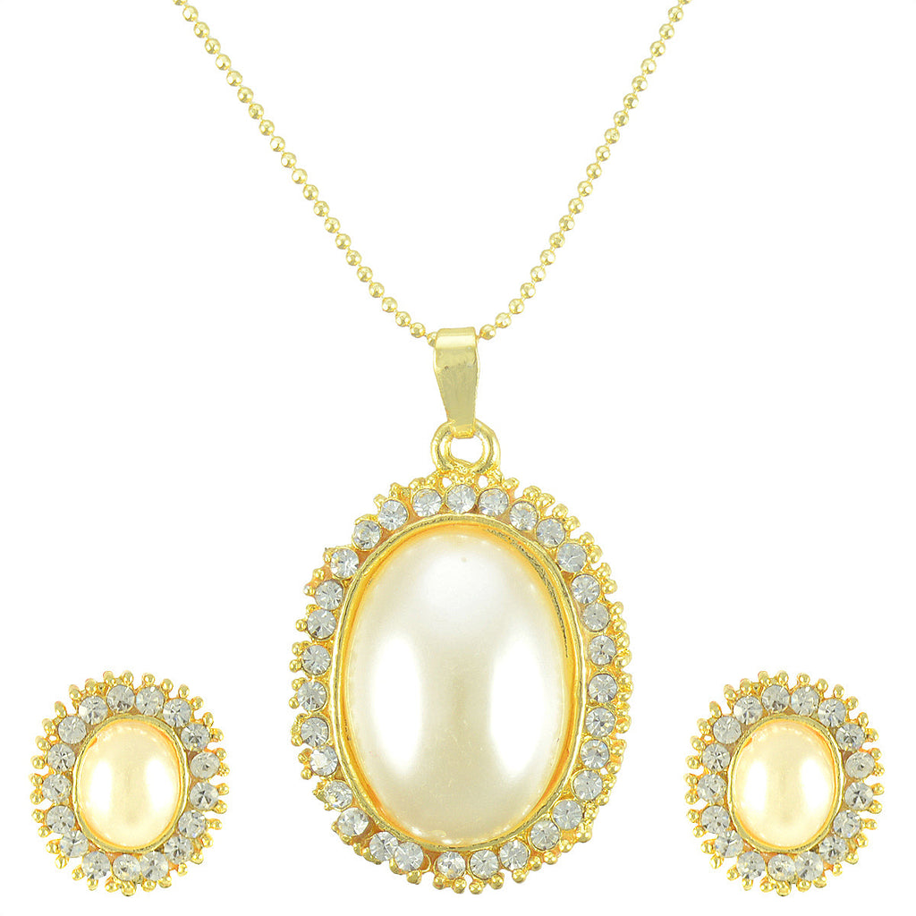 Gold-Polished Alloy Pearl Drop Pendant Set - The Pari | Grocsy
