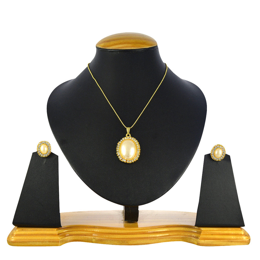Gold-Polished Alloy Pearl Drop Pendant Set - The Pari | Grocsy