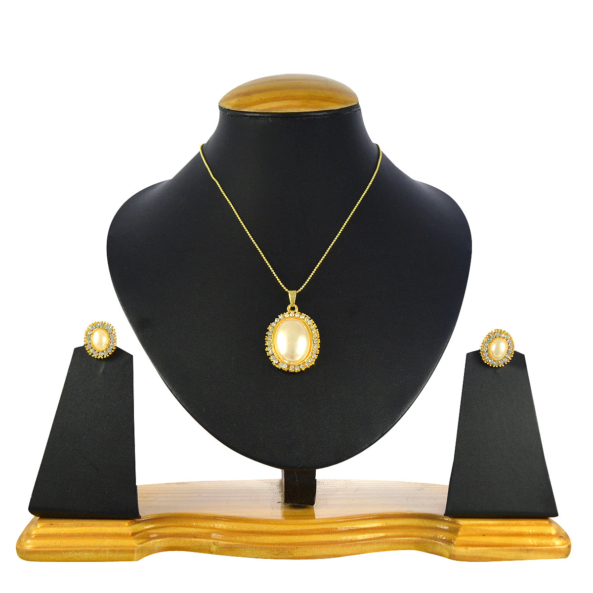 Gold-Polished Alloy Pearl Drop Pendant Set - The Pari | Grocsy