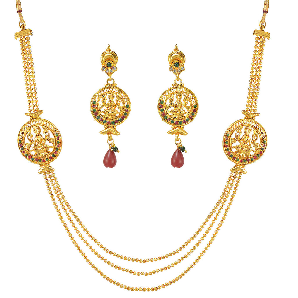 Gold-Polished Alloy Long Layered Goddess Necklace - The Pari | Grocsy