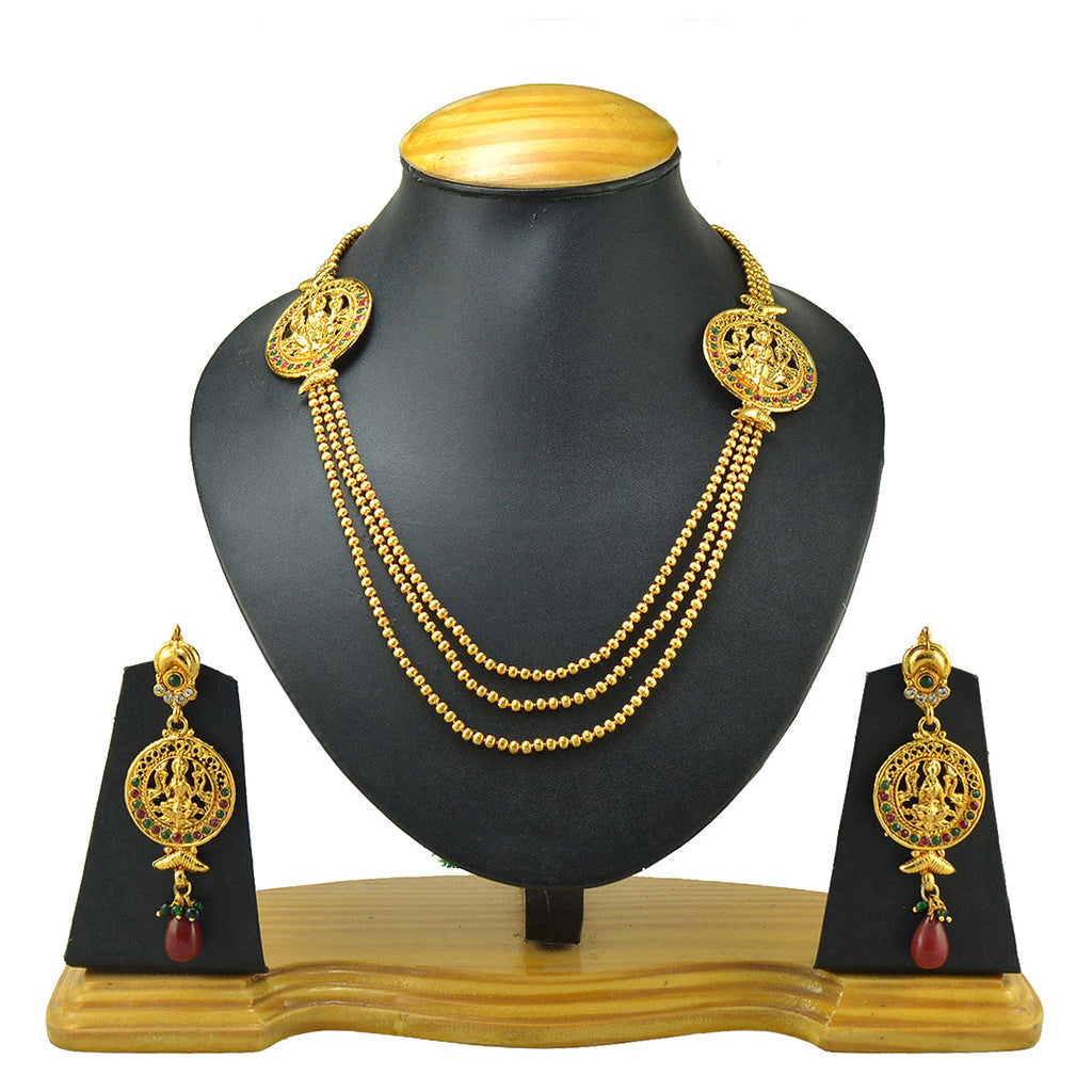 Gold-Polished Alloy Long Layered Goddess Necklace - The Pari | Grocsy