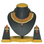 Gold-Polished Alloy Ruby Colour Stone Studded Choker Necklace Set - The Pari | Grocsy