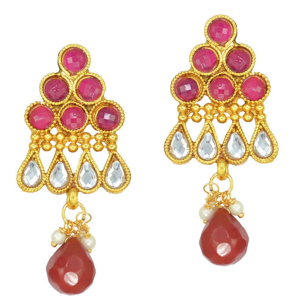 Gold-Polished Alloy Ruby Colour Stone Studded Choker Necklace Set - The Pari | Grocsy