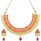 Gold-Polished Alloy Ruby Colour Stone Studded Choker Necklace Set - The Pari | Grocsy