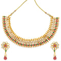 Gold-Polished Alloy Multi Stone Studded Choker Necklace Set - The Pari | Grocsy