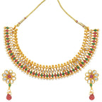 Gold-Polished Alloy Multi Stone Studded Choker Necklace Set - The Pari | Grocsy