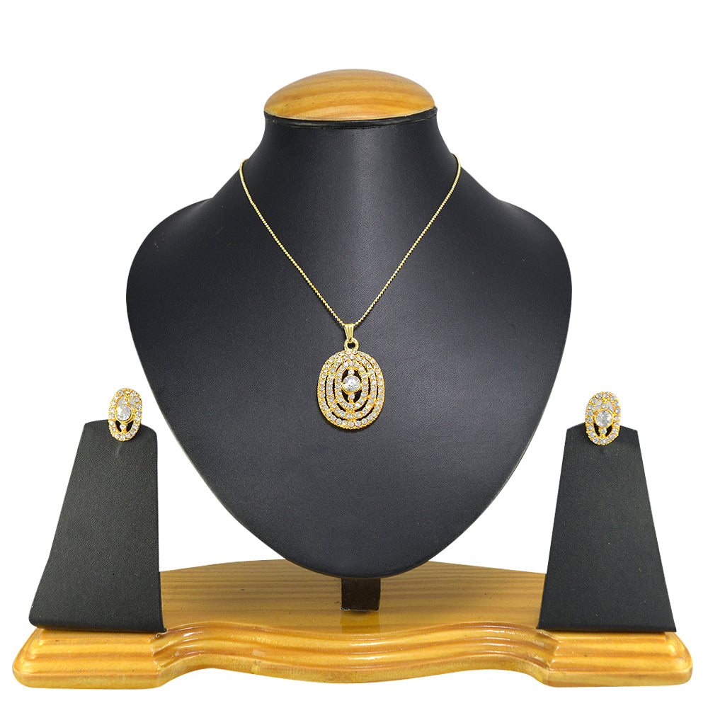 Gold-Polished Alloy Rhinestones Studded Pendant Set - The Pari | Grocsy