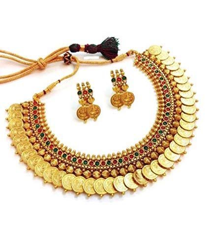 Gold-Polished Alloy Temple Jewellery Coin Choker Necklace - The Pari | Grocsy