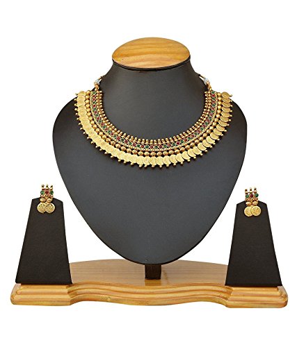 Gold-Polished Alloy Temple Jewellery Coin Choker Necklace - The Pari | Grocsy