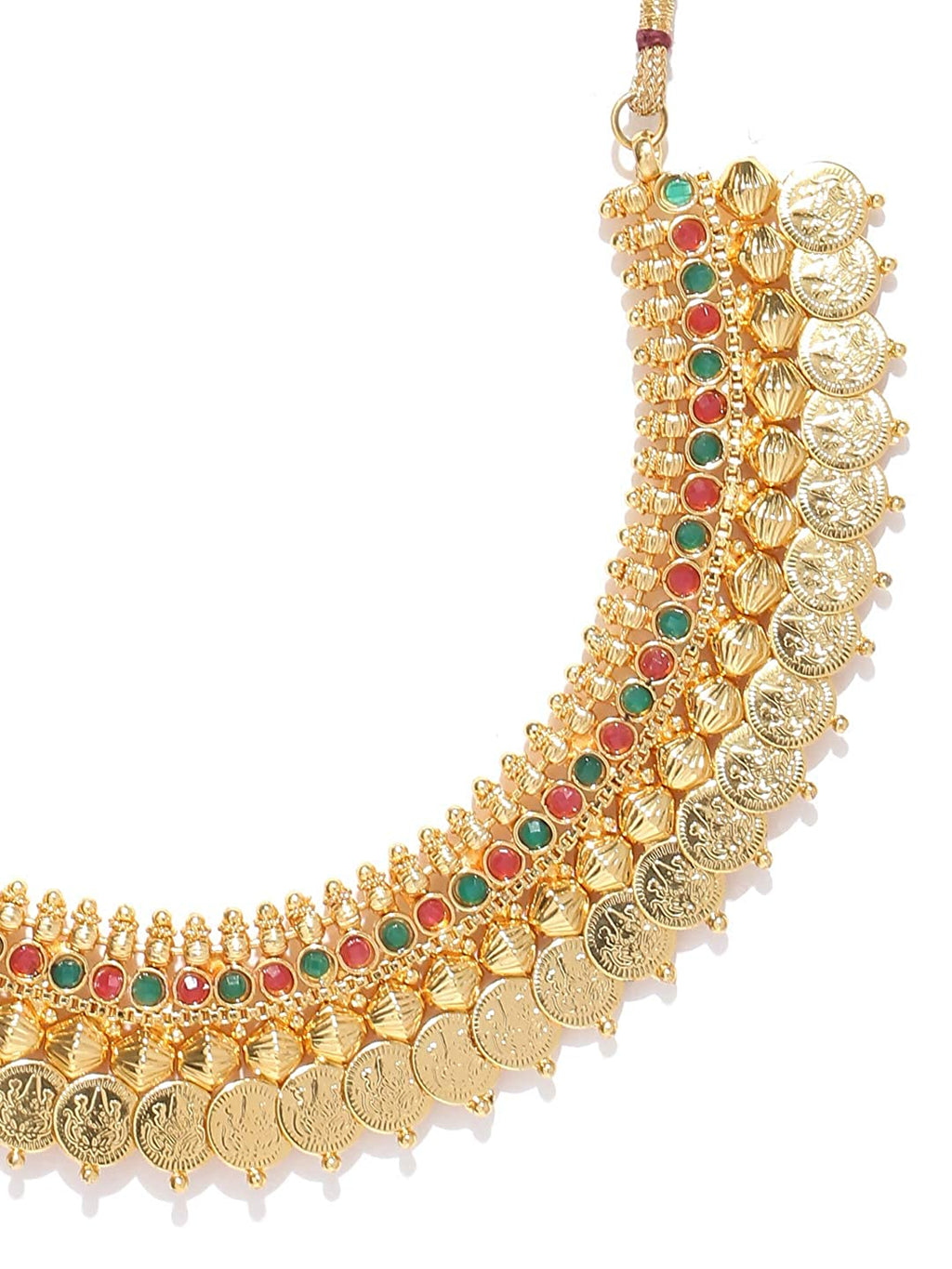 Gold-Polished Alloy Temple Jewellery Coin Choker Necklace - The Pari | Grocsy