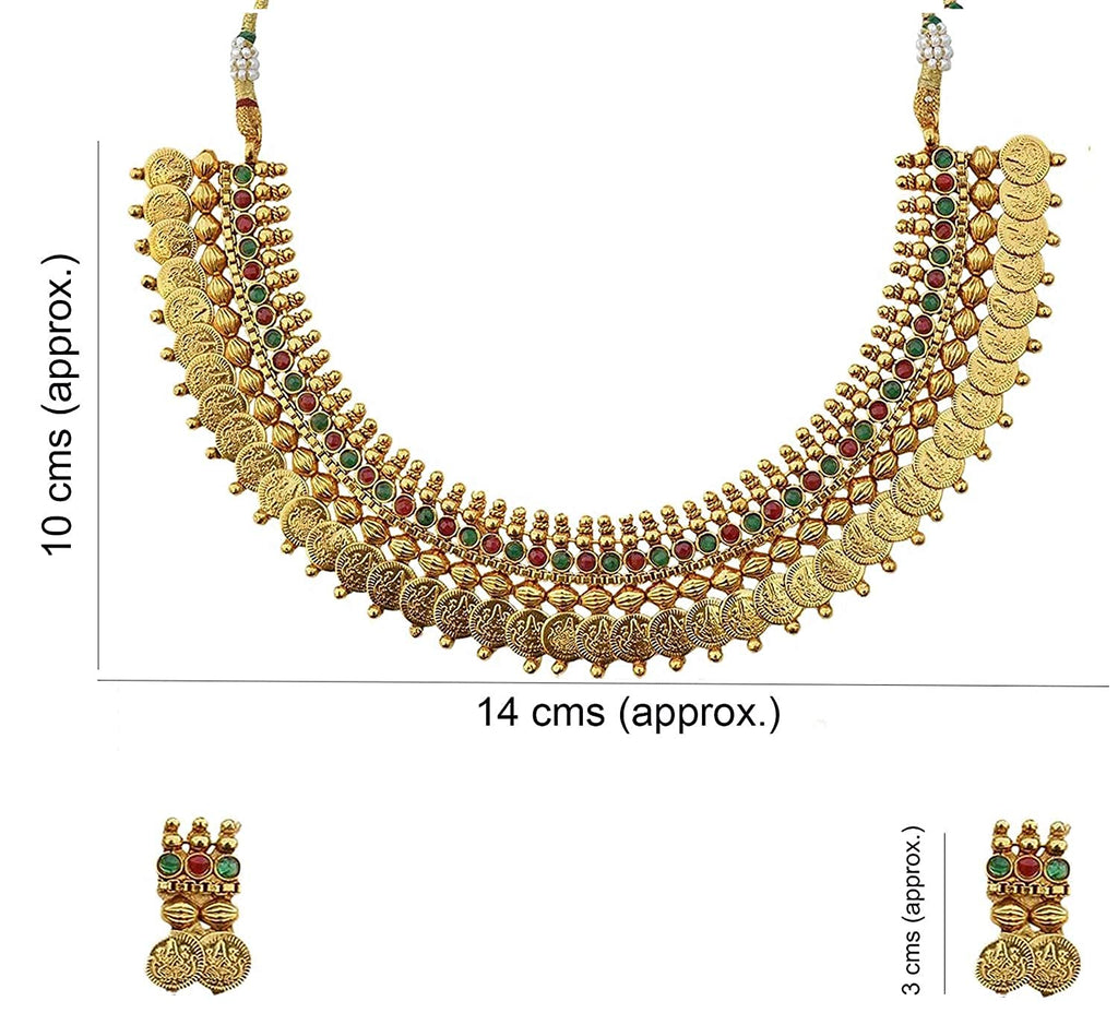 Gold-Polished Alloy Temple Jewellery Coin Choker Necklace - The Pari | Grocsy