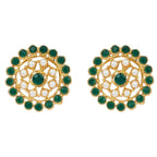 Gold-Polished Alloy Green Beaded Round Pendant Choker Necklace Set - The Pari | Grocsy
