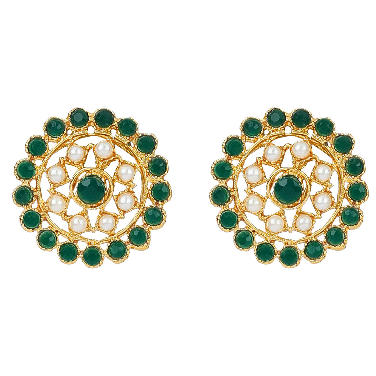 Gold-Polished Alloy Green Beaded Round Pendant Choker Necklace Set - The Pari | Grocsy