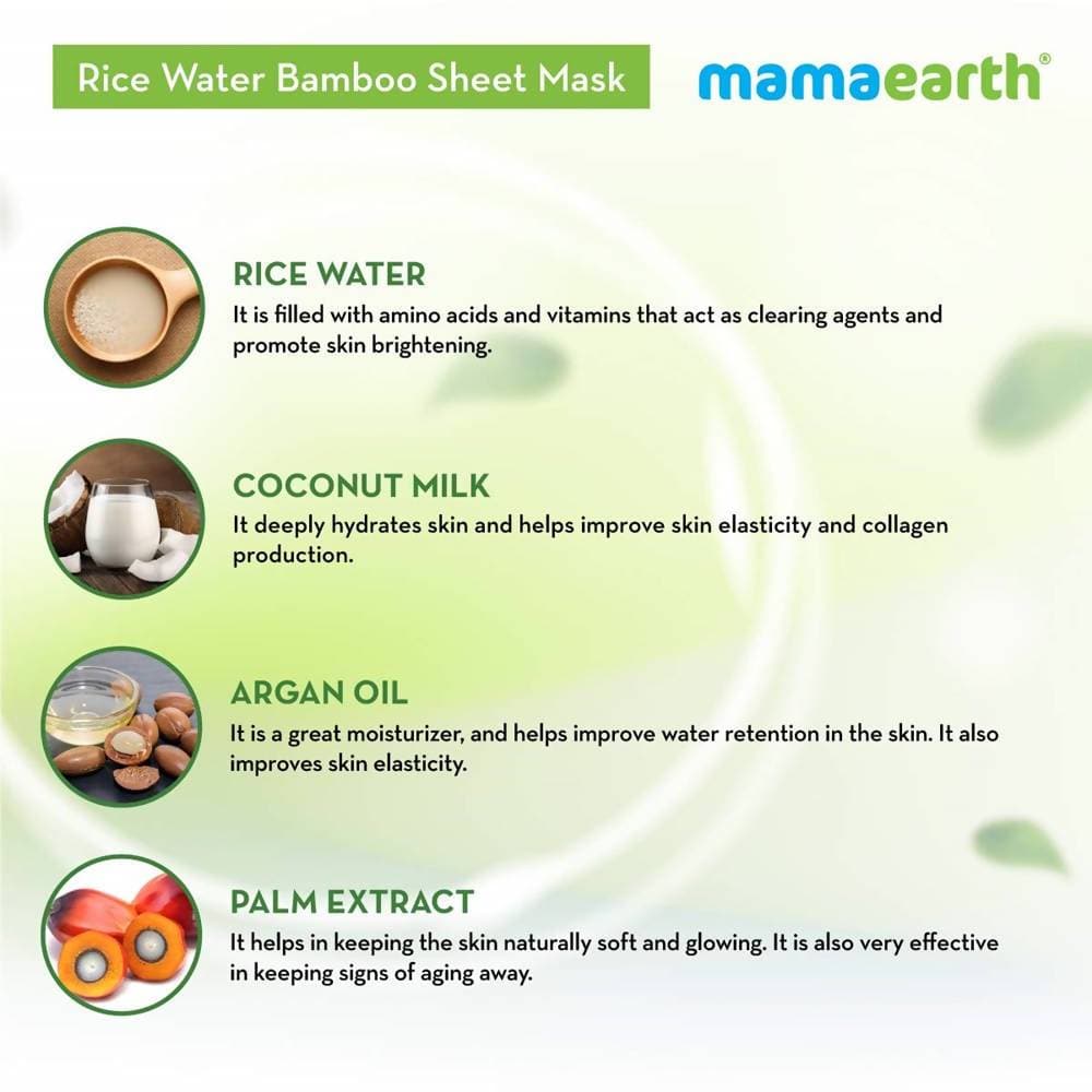 Mamaearth Rice Water Bamboo Sheet Mask | Grocsy