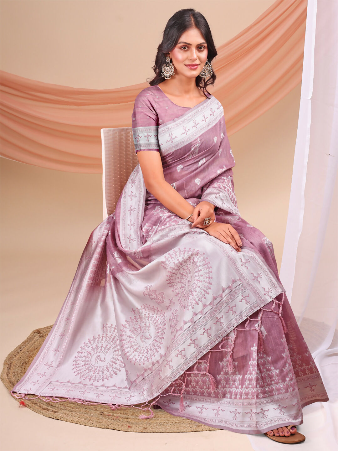 Shree Shyam Fashion Varnika Purple Linen Cotton Saree | Grocsy