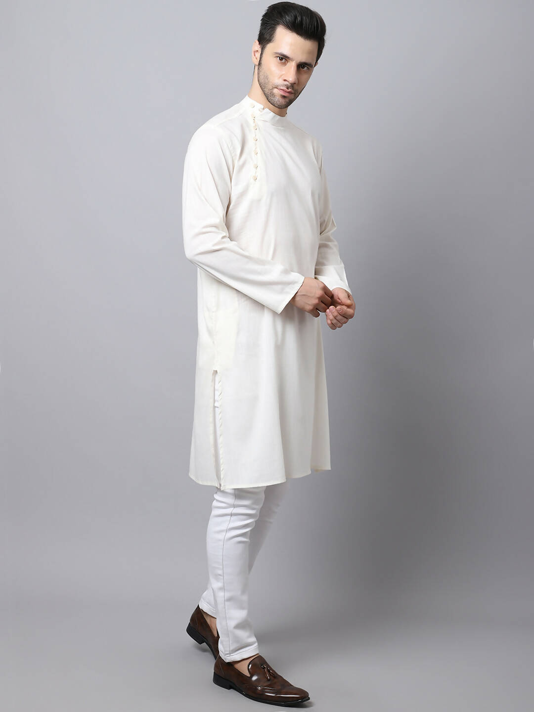 Even Apparels White Cotton Pure Cotton Men's Kurta With Side Placket | Grocsy