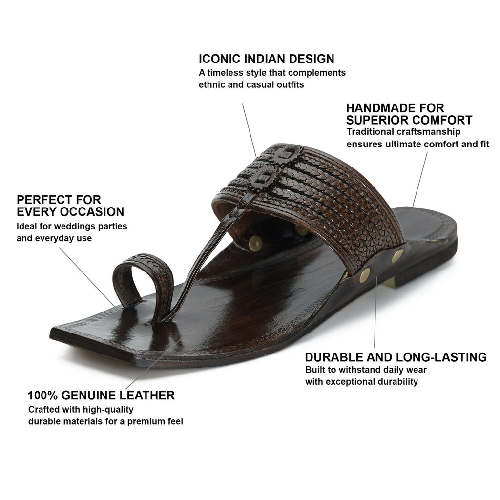 Stepsoft Men'S Brown Sqaure Toe Kolhapuri Chappal | Handcrafted Leather Slip-On Ethnic Footwear | Grocsy