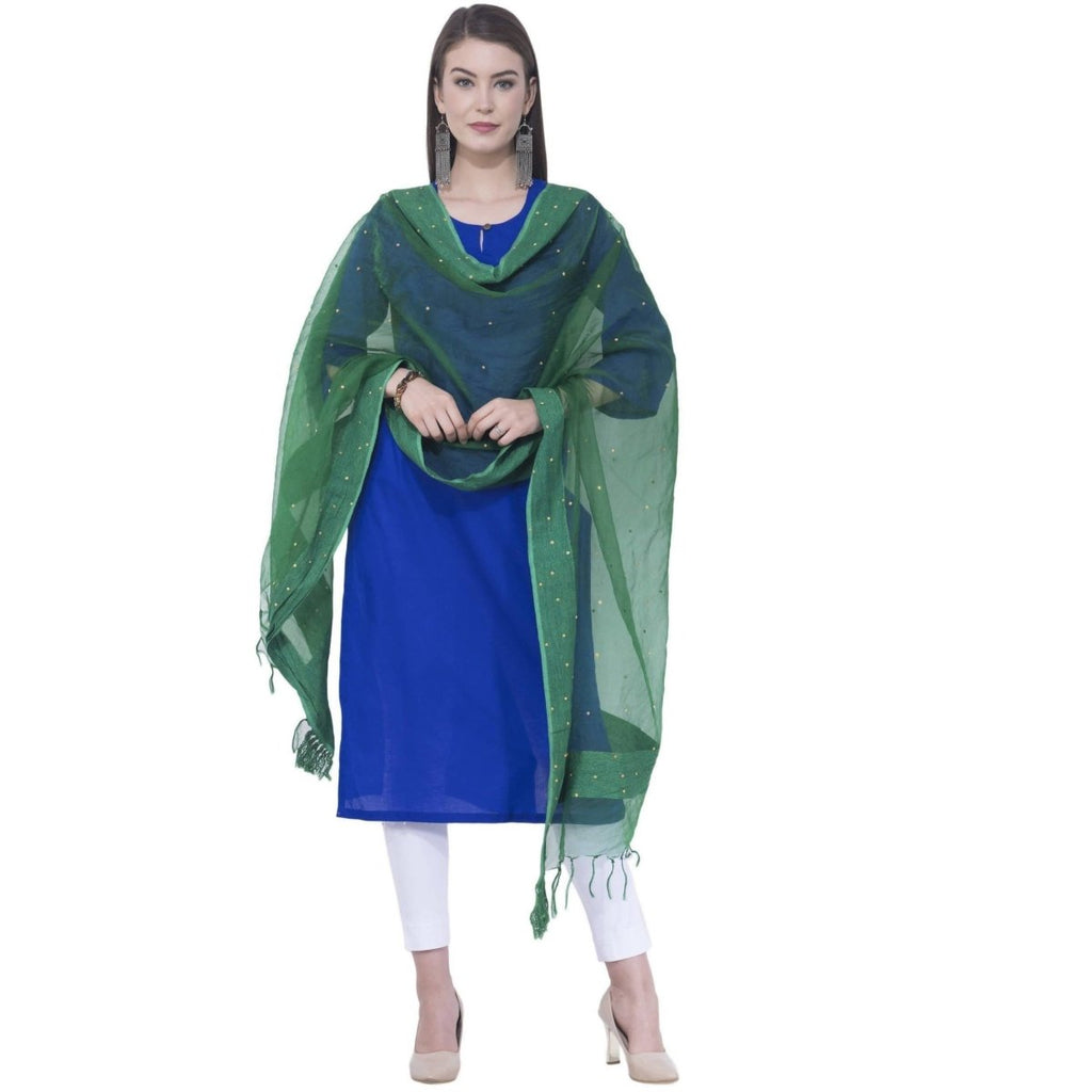 A R Silk Rama green Color Chandna Orgenza cotton Dupattas & Chunnis | Grocsy
