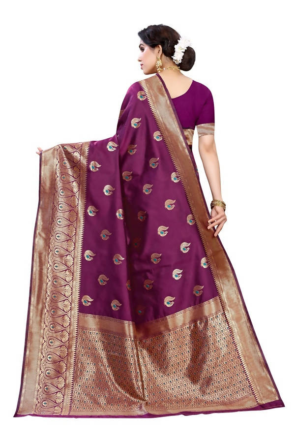 Vamika Banarasi Jacquard Weaving Purple Saree (Siri Purple) | Grocsy