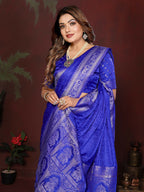 Anaita R Blue Zari Weaving Work Satin Silk Saree With Blouse | Grocsy