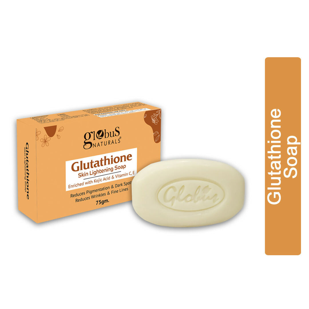 Globus Naturals Glutathione Skin Lightening Soap Enriched with Kojic Acid & Vitamin C, E, Reduces Dark Spots, Wrinkles & Fine Lines | Grocsy