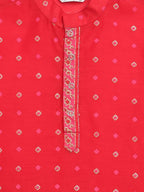 Ahalyaa Red Chnaderi Gold Khari Print Kids Kurta Churidar Set For Boys | Grocsy