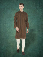 Even Apparels Men's Striped Brown and Black Kurta | Grocsy