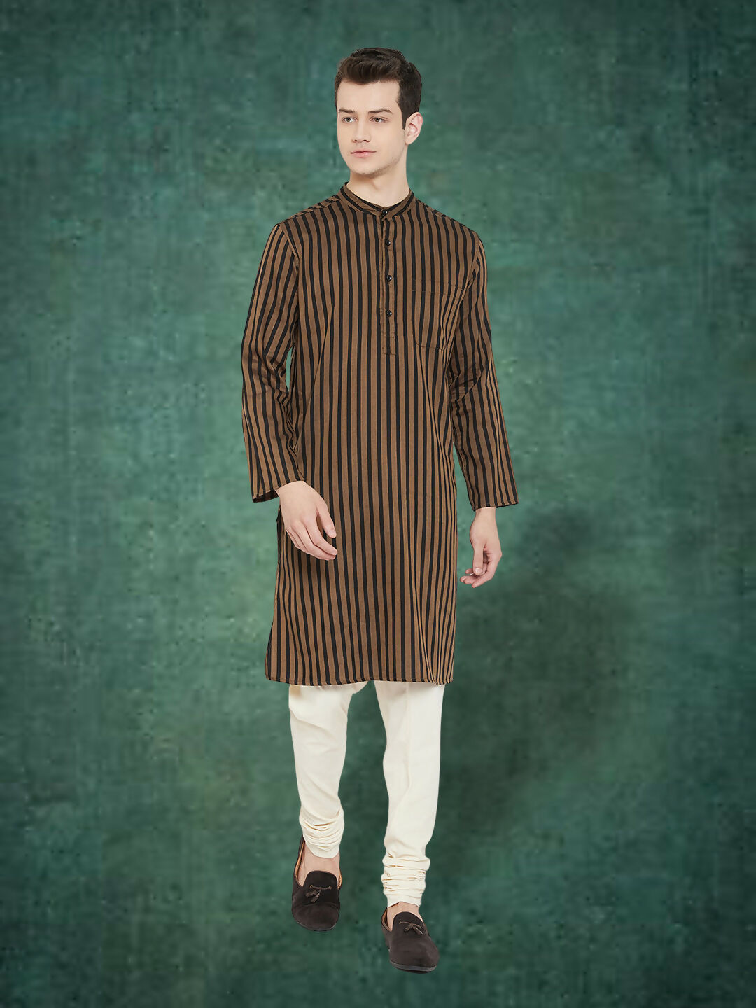 Even Apparels Men's Striped Brown and Black Kurta | Grocsy
