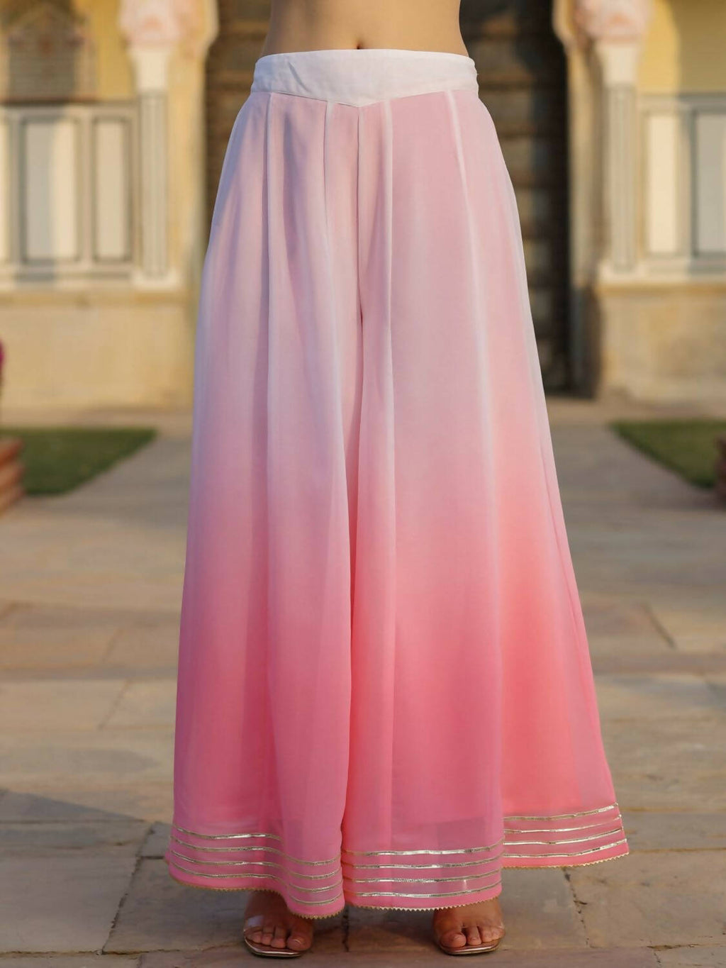 Juniper Women Pink Shantoon Embroidered Kurta, Palazzo and Dupatta Set | Grocsy