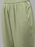 Yufta Women Olive Green Floral Printed Sequined Pure Silk Kurta with Palazzo and Dupatta | Grocsy
