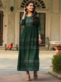Juniper Women's Green Festive Embroiderd Flared Dress | Grocsy