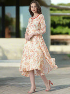 Souchii Cream Floral Printed Fit & Flare Dress | Grocsy