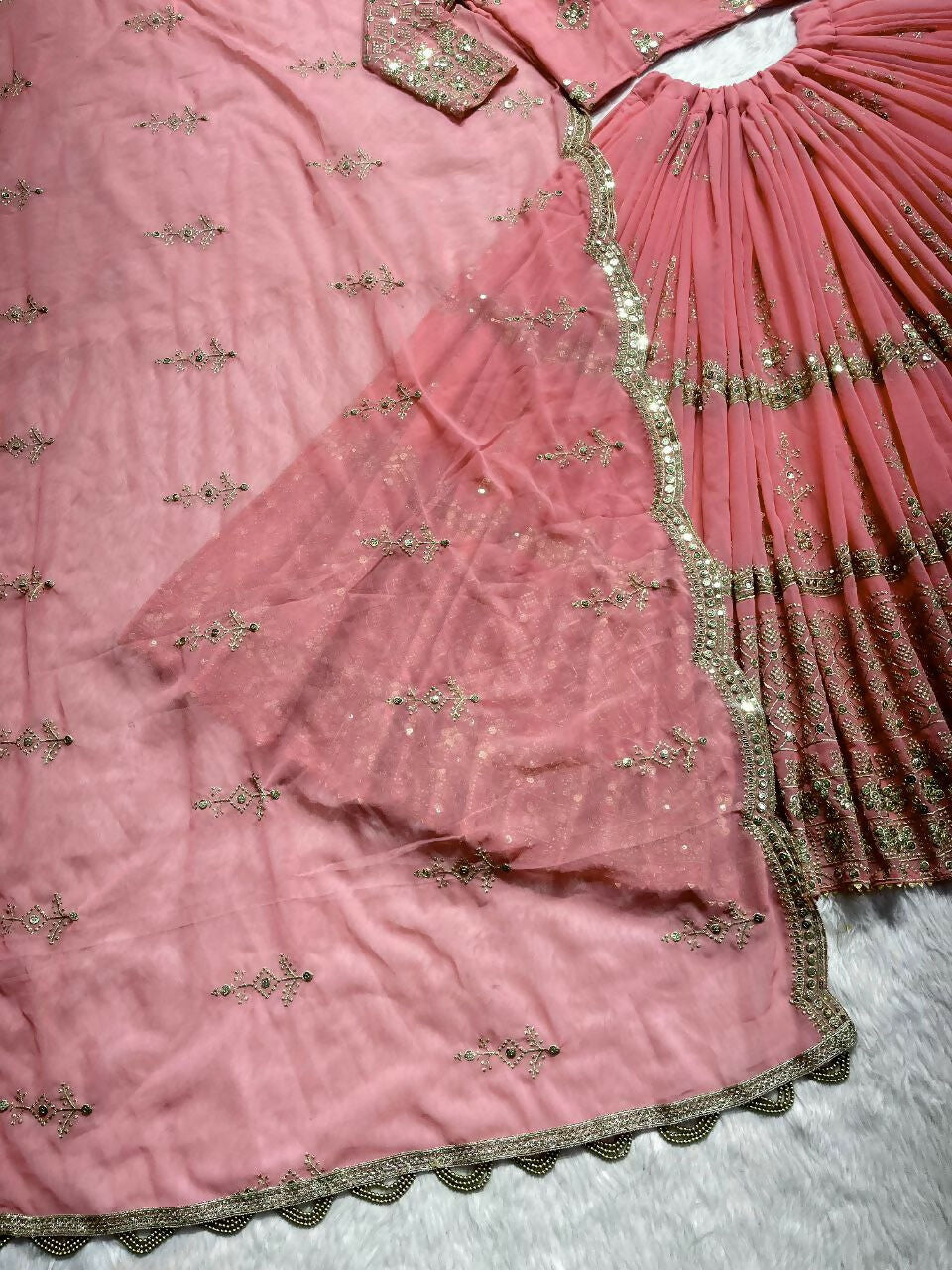Jyoti Fashion Women's Baby Pink Faux Georgette 5MM Sequins with Zari Embroidered Designer Lehenga Choli Set | Grocsy