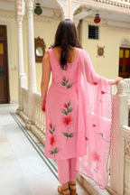 The52 Pink Women's Gorgeous Printed Viscose Fabric Straight Kurta Pant with Dupatta Set | Grocsy
