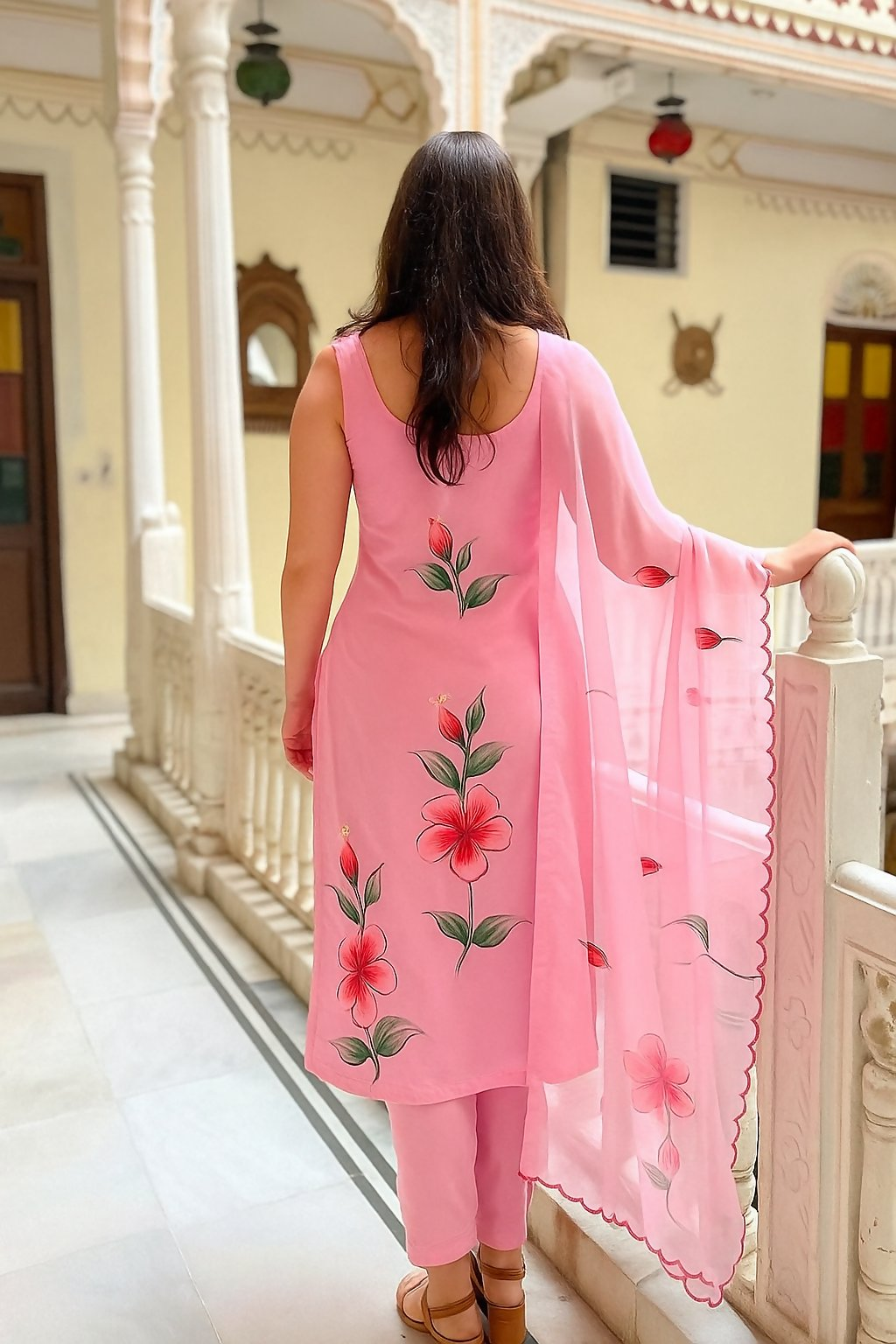 The52 Pink Women's Gorgeous Printed Viscose Fabric Straight Kurta Pant with Dupatta Set | Grocsy