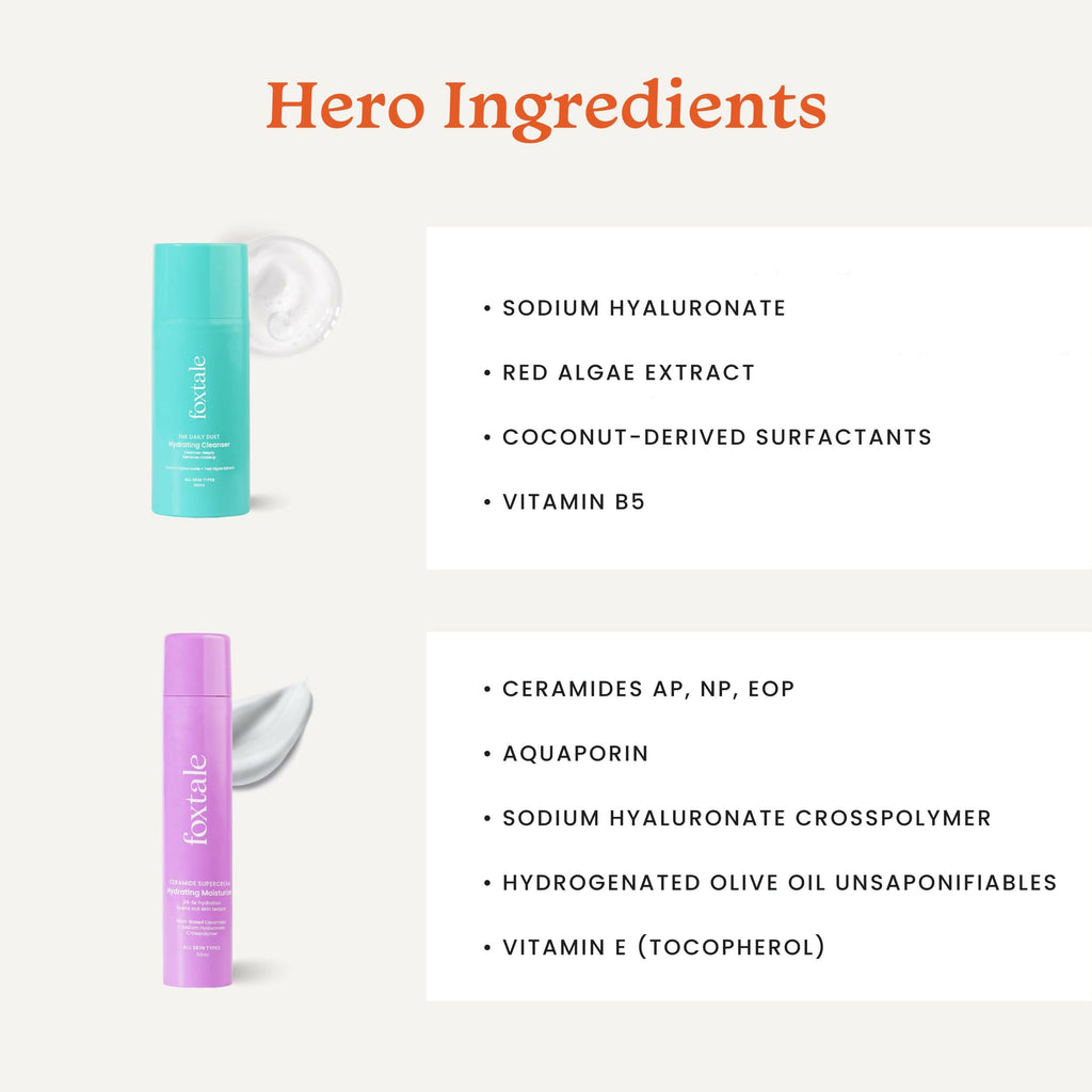 Foxtale Hydration Skin Care Kit: Cleanser Face Wash + Ceramide Supercream Moisturizer | Grocsy