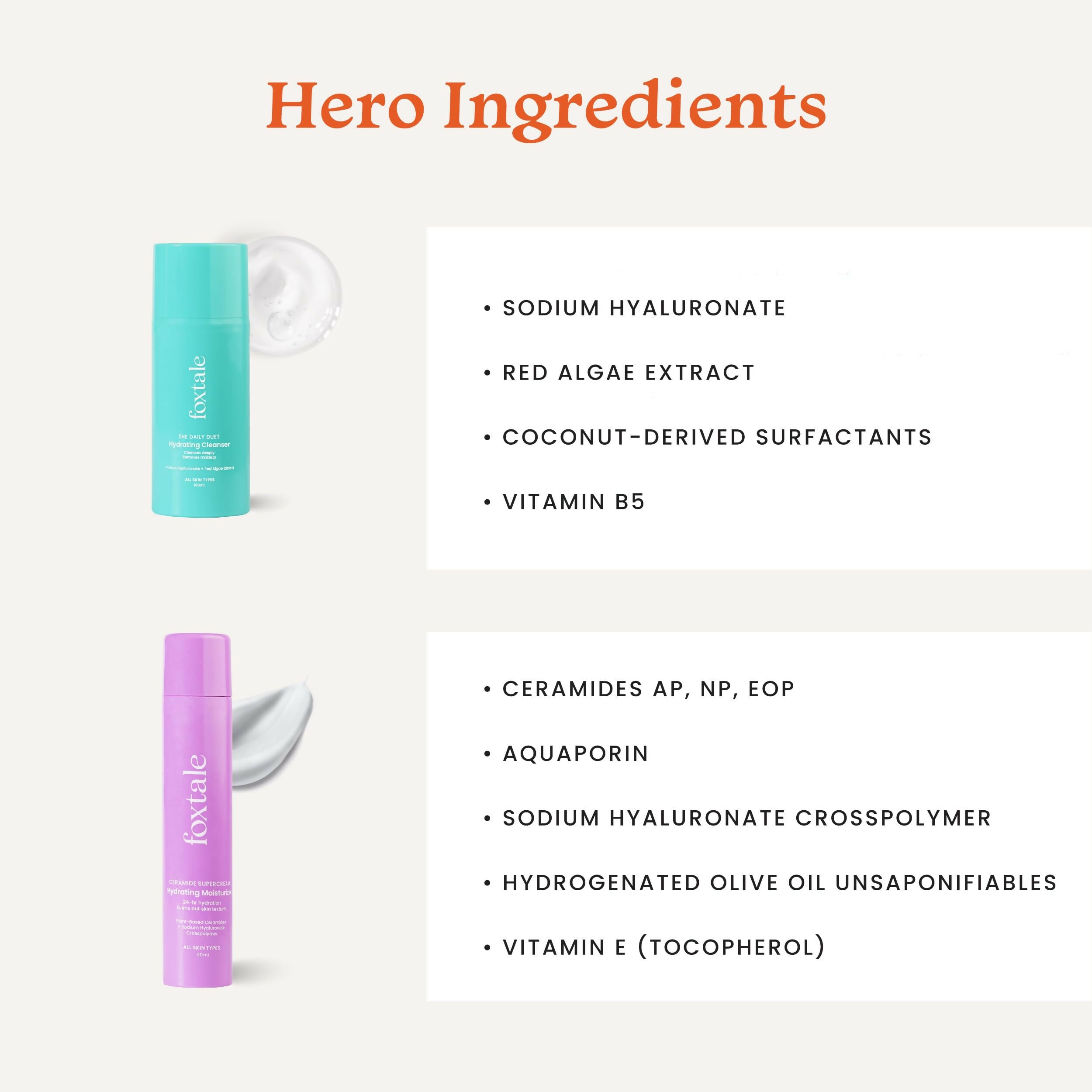 Foxtale Hydration Skin Care Kit: Cleanser Face Wash + Ceramide Supercream Moisturizer | Grocsy
