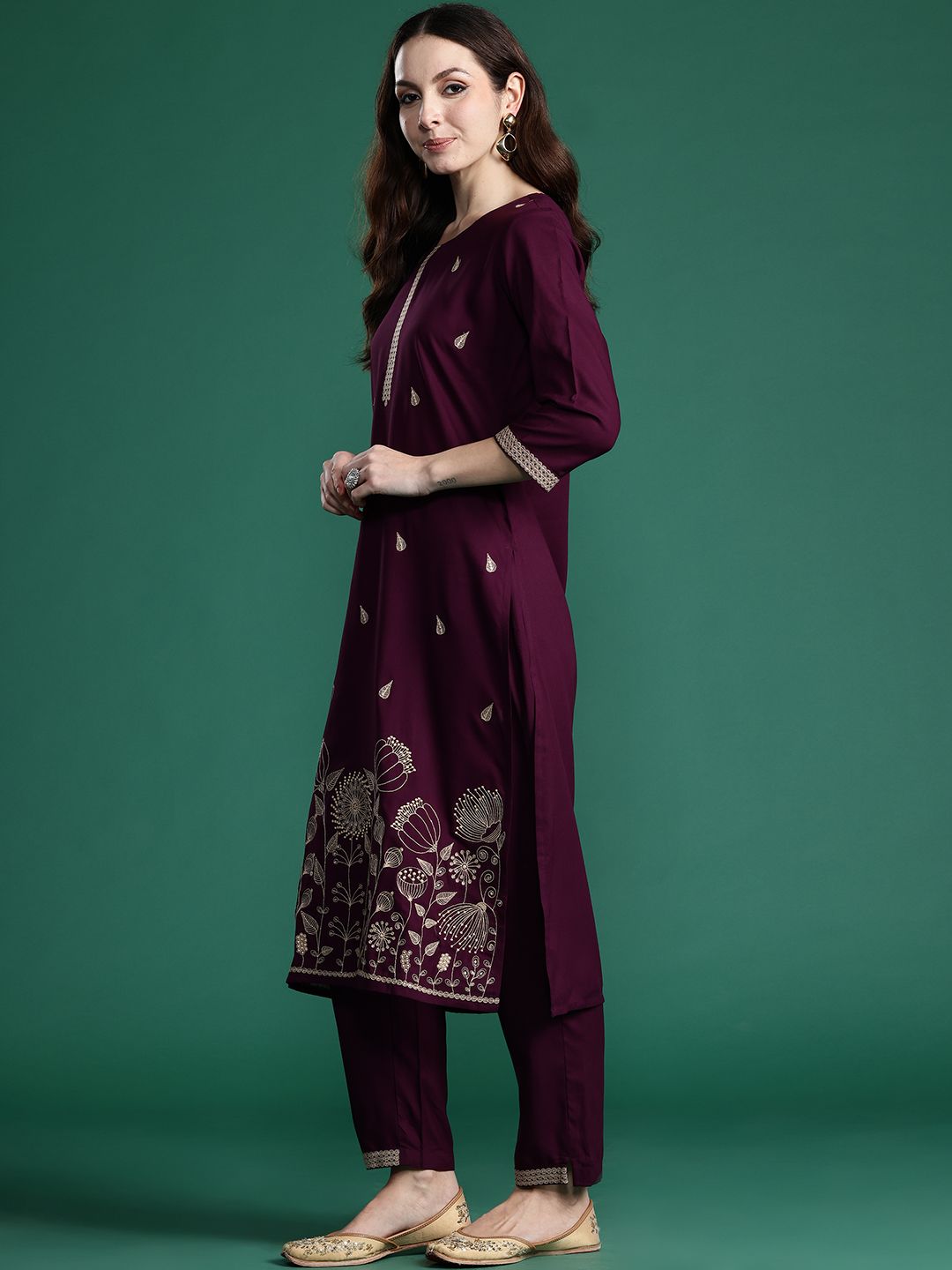 Indo Era Ethnic Motifs Embroidered Sequinned Kurta with Trousers | Grocsy