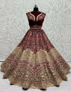 Jyoti Fashion Women's Maroon Velvet Fancy Dori & Sequins Multi Thread Embroidered with Diamond Work Wedding Lehenga Choli | Grocsy
