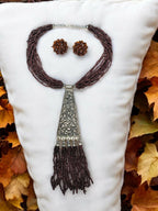 Inhanns Day-To-Dinner Tie Shaped Oxidized Black Metal Multi-Layered Long Necklace Set - Coffee | Grocsy