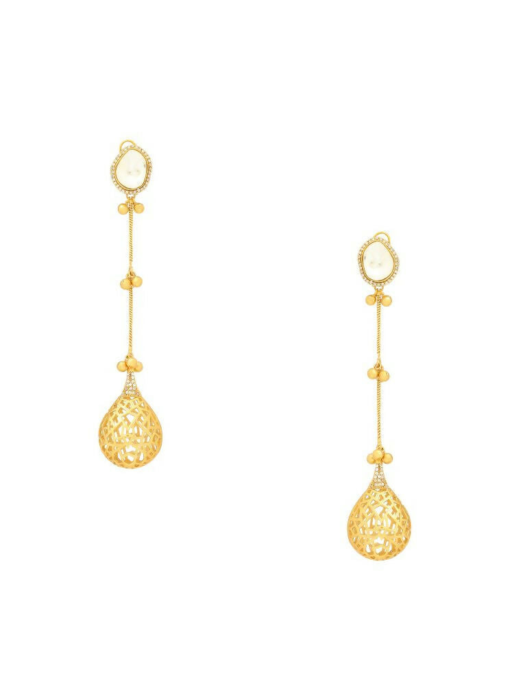 Glass Kundan Antique finish Long Earrings - Ruby Raang | Grocsy