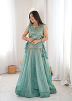 Lorenvalley Fashion Skyblue Salsa Crush Plain Lehenga Choli with Koti | Grocsy